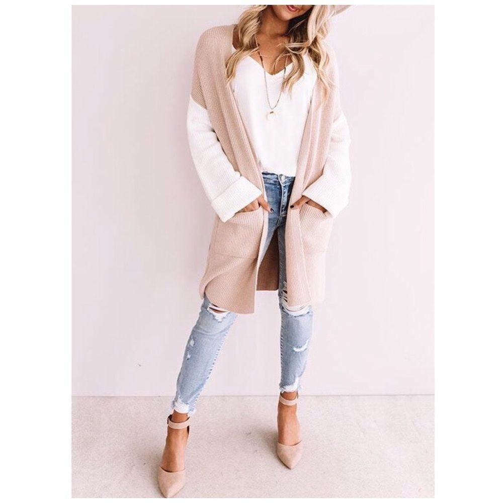 COLOR Block Open Knit Cardigan